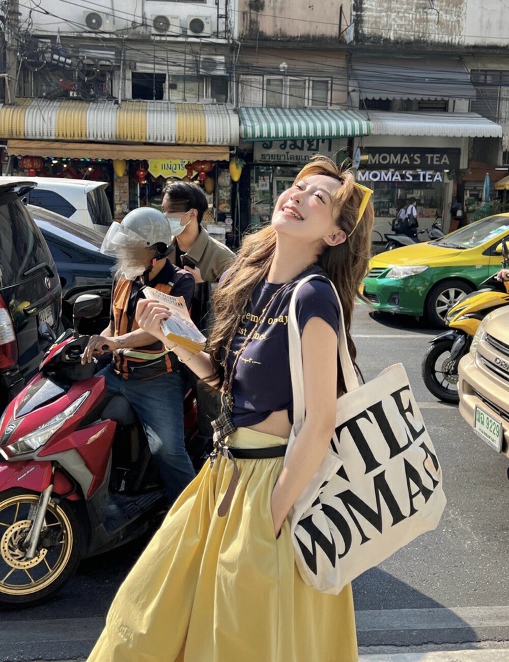 Mixed colors cool skirt retro T-shirt a set