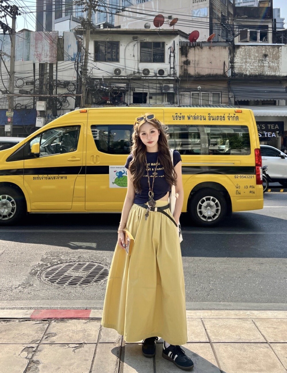 Mixed colors cool skirt retro T-shirt a set