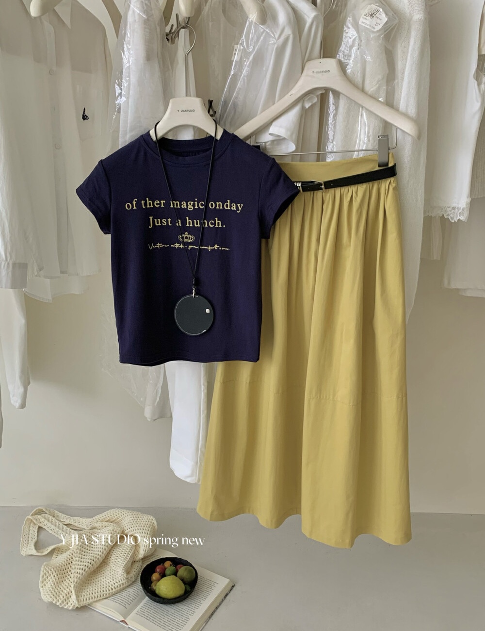 Mixed colors cool skirt retro T-shirt a set