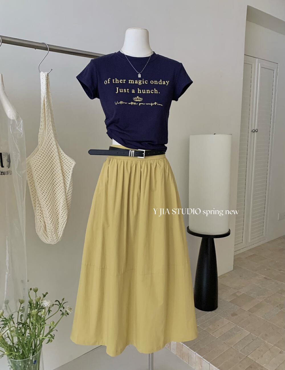 Mixed colors cool skirt retro T-shirt a set