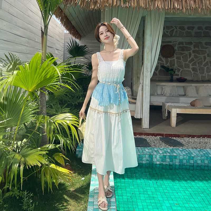 Vacation hollow unique vest summer white skirt 3pcs set