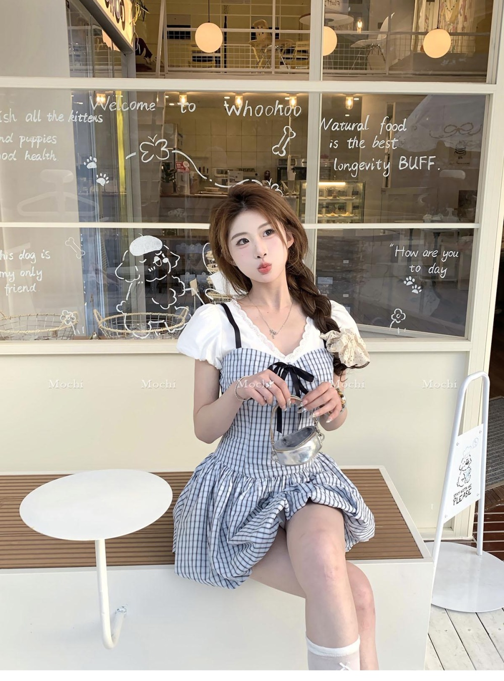 Pseudo-two V-neck dress summer bow T-back