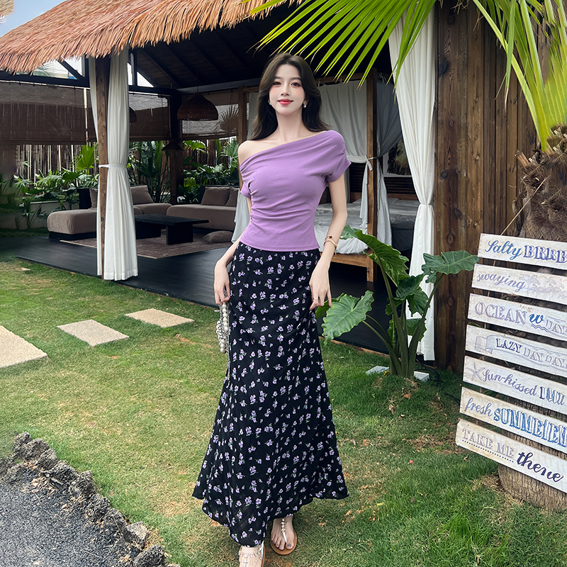 Temperament short sleeve tops floral tender T-shirt a set
