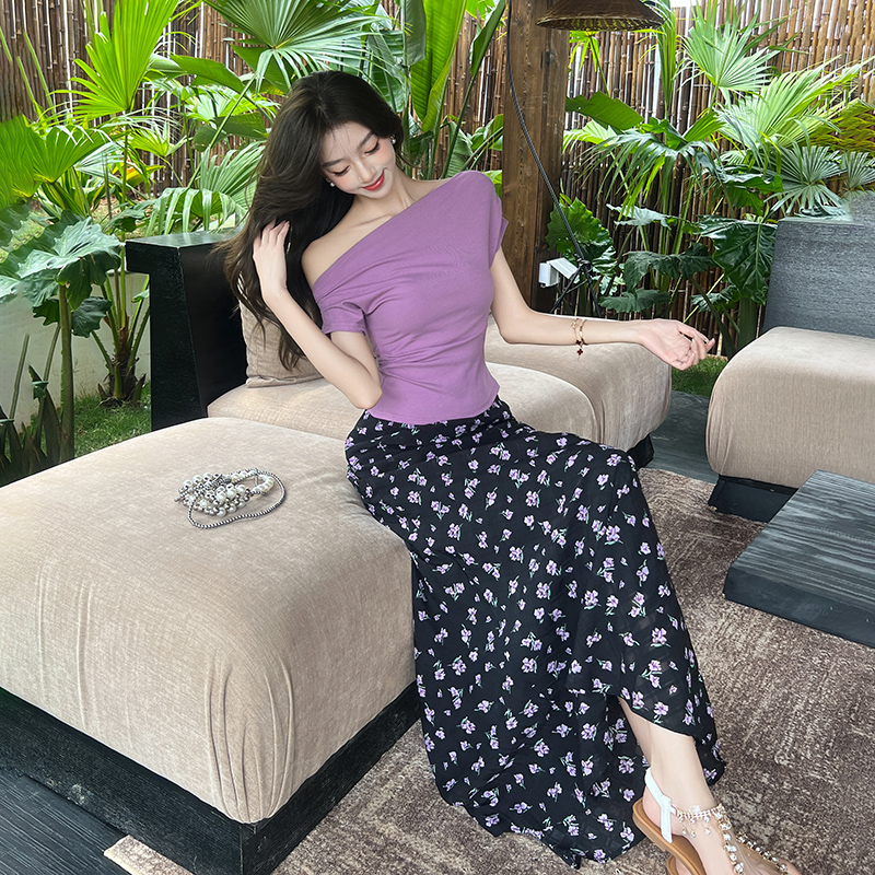 Temperament short sleeve tops floral tender T-shirt a set