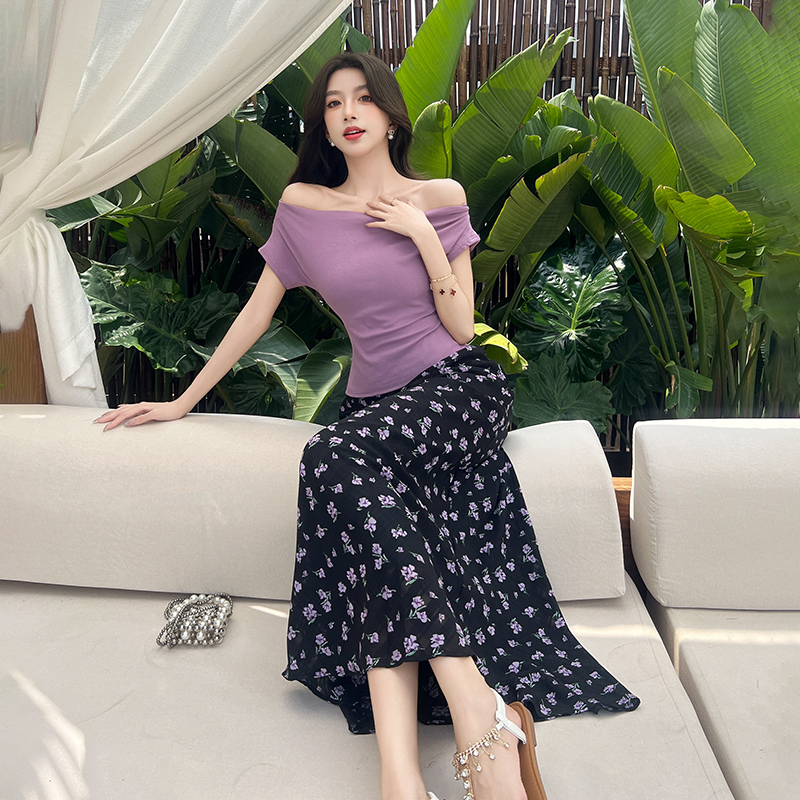 Temperament short sleeve tops floral tender T-shirt a set