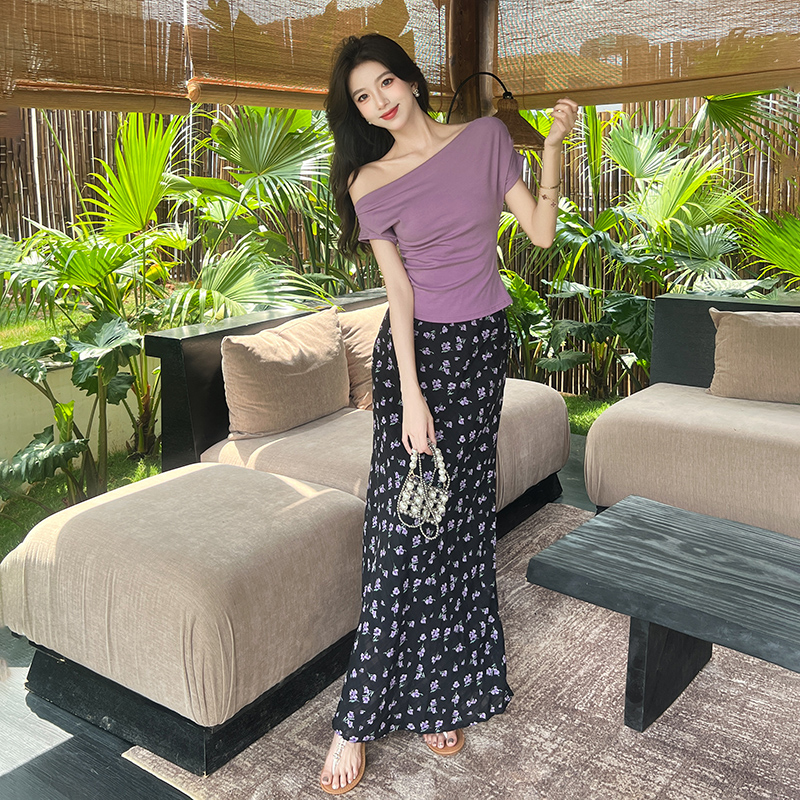 Temperament short sleeve tops floral tender T-shirt a set