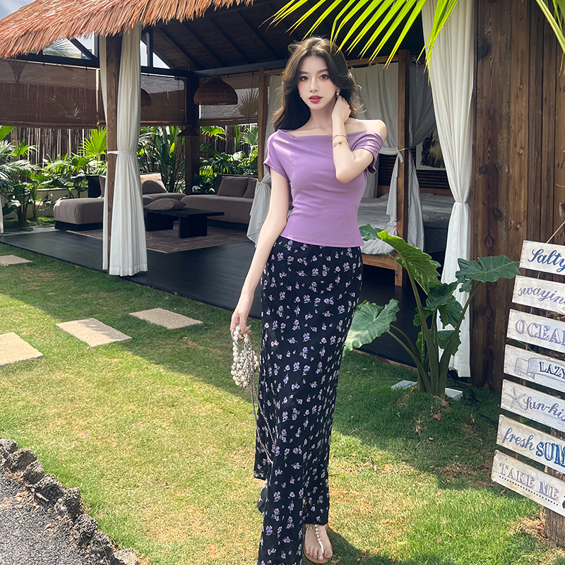 Temperament short sleeve tops floral tender T-shirt a set