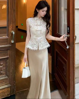 Spring embroidery mermaid lace snow hollow tops 3pcs set