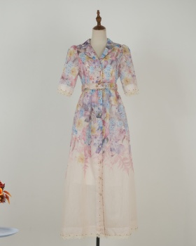 Slim single-breasted long dress printing business suit