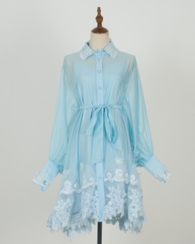 With sling lace ornament shirt loose long sleeve dress