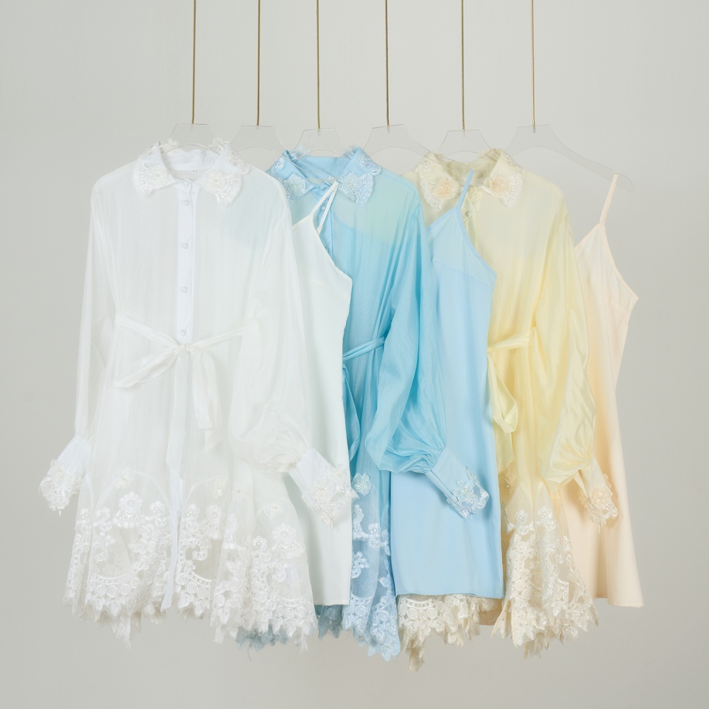With sling lace ornament shirt loose long sleeve dress