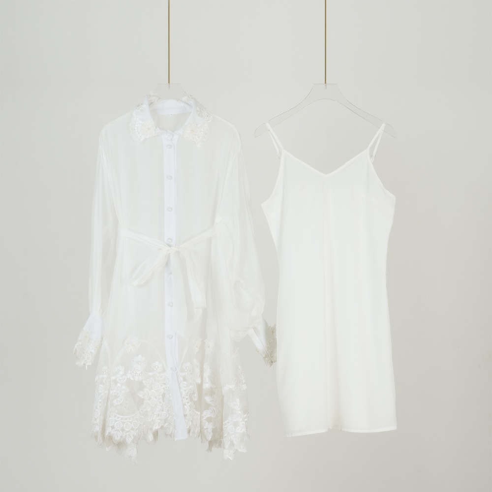 With sling lace ornament shirt loose long sleeve dress