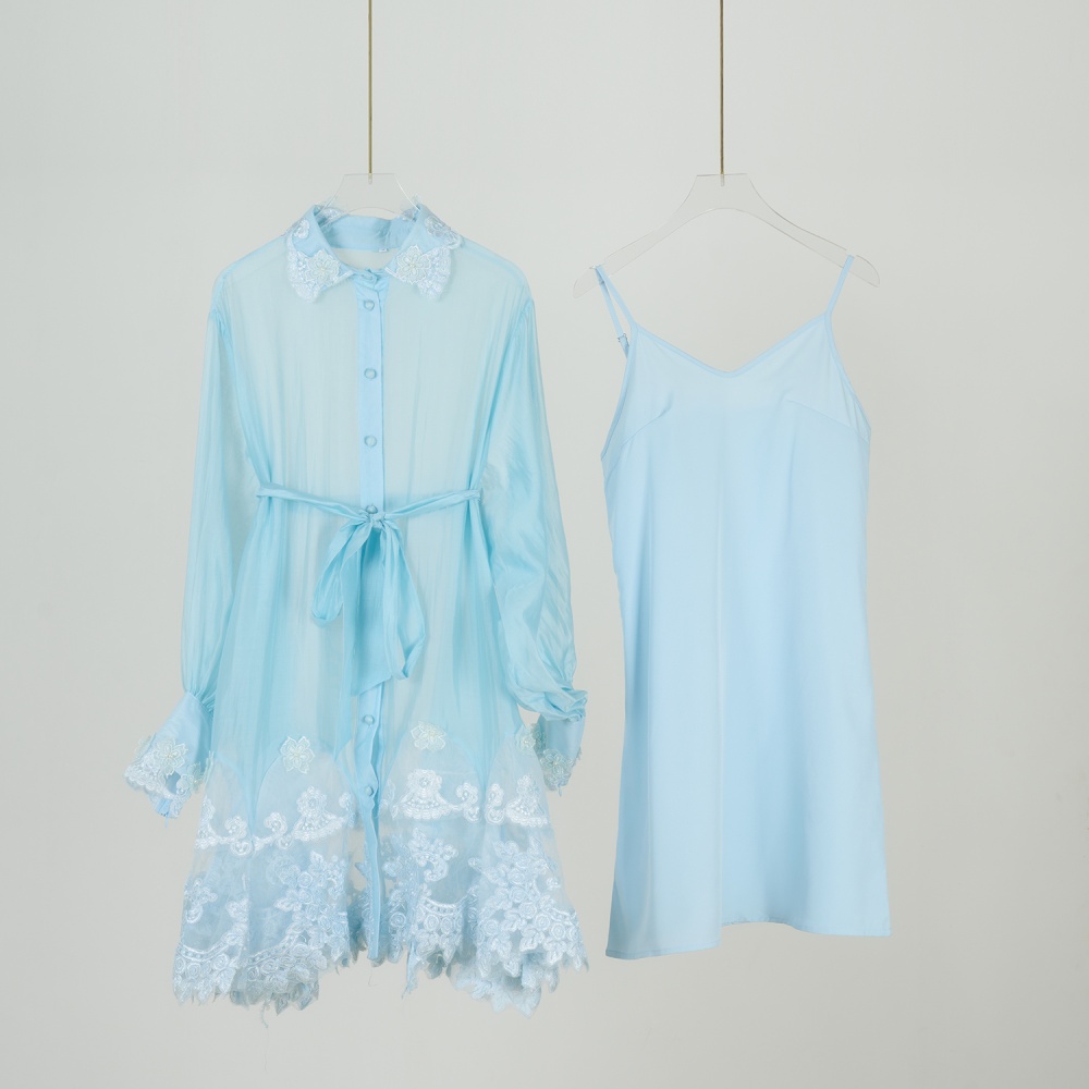 With sling lace ornament shirt loose long sleeve dress