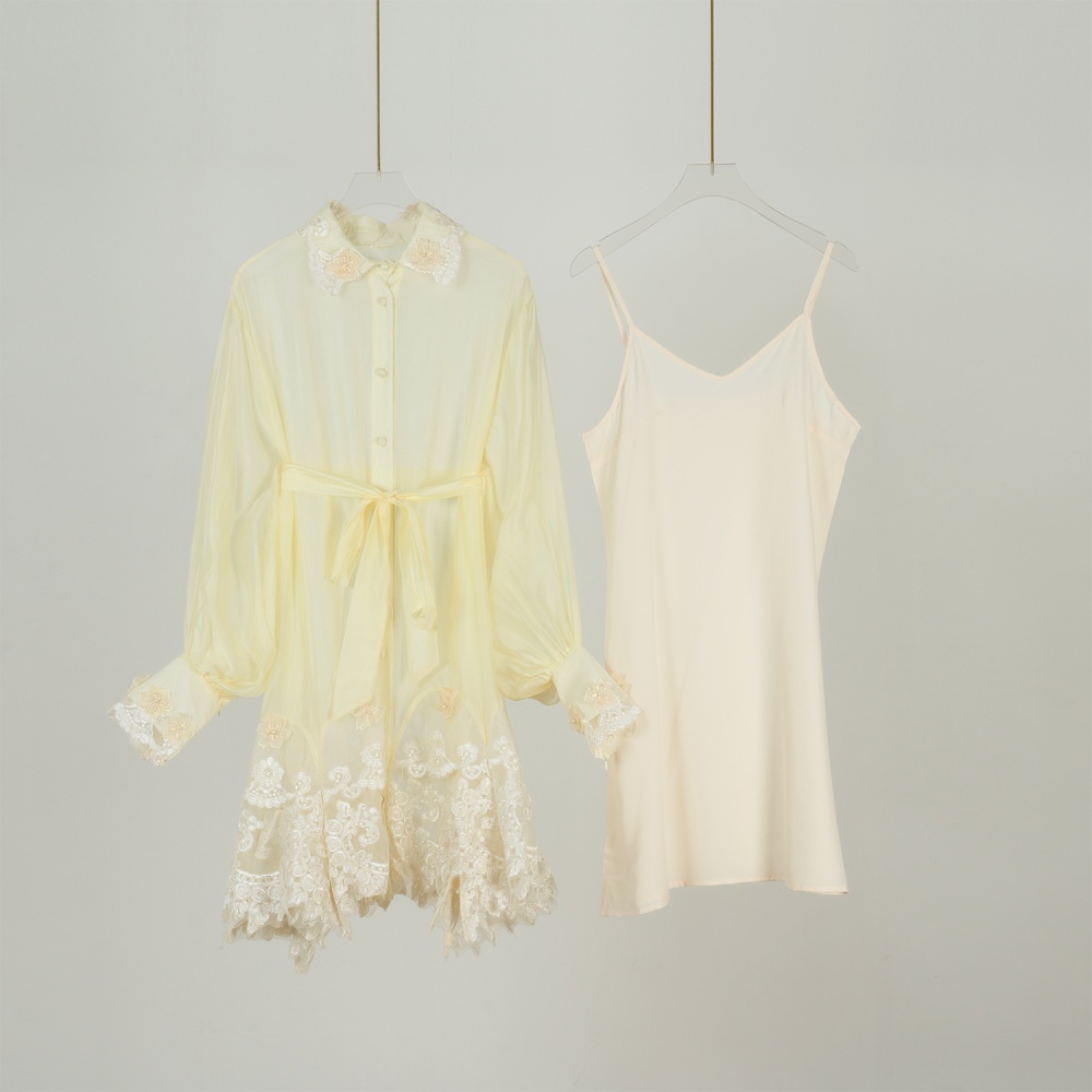 With sling lace ornament shirt loose long sleeve dress