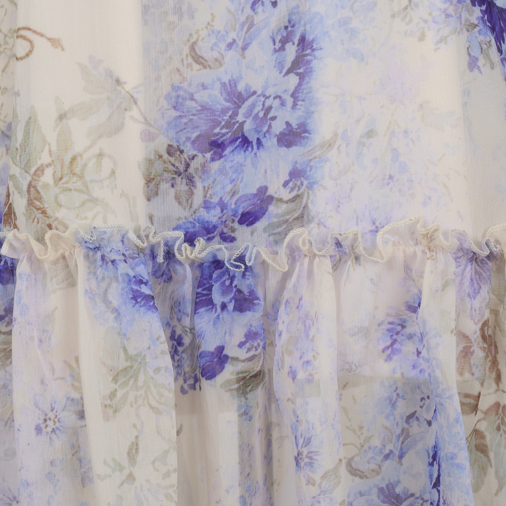 V-neck France style flowers sleeveless printing dress