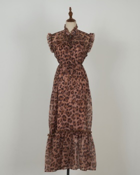Long boats sleeve pinched waist retro light luxury dress