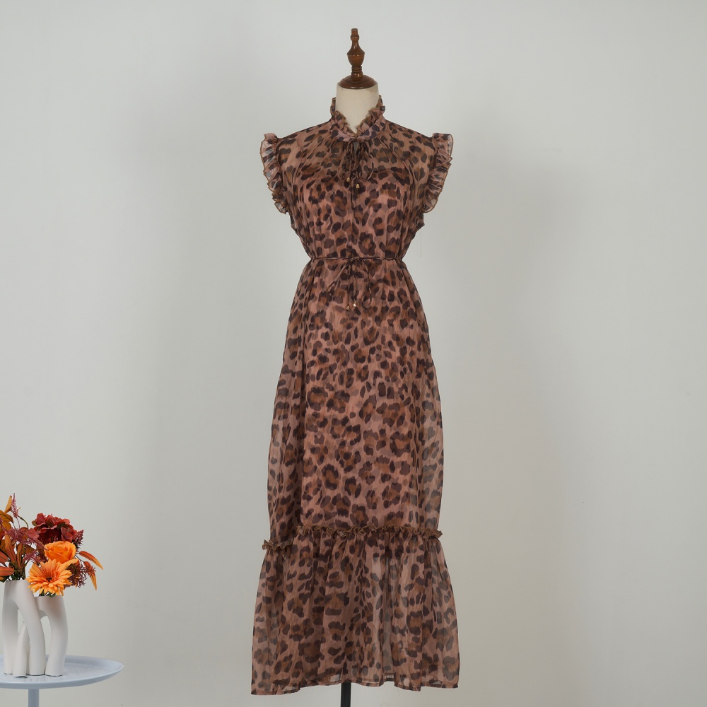 Long boats sleeve pinched waist retro light luxury dress