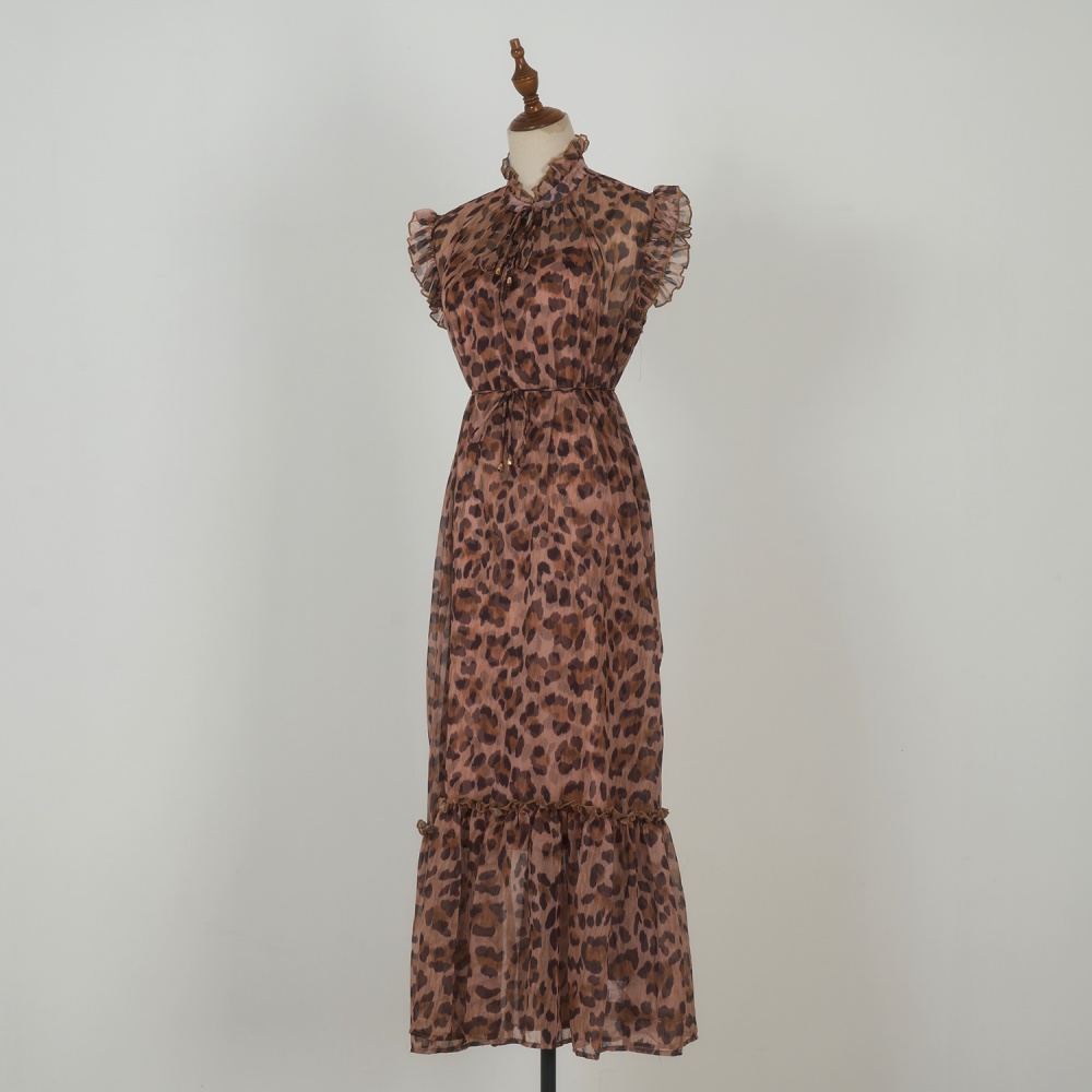 Long boats sleeve pinched waist retro light luxury dress
