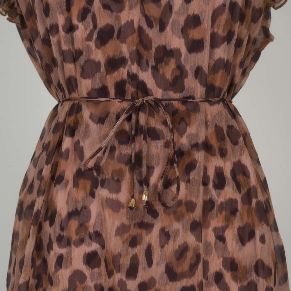 Long boats sleeve pinched waist retro light luxury dress