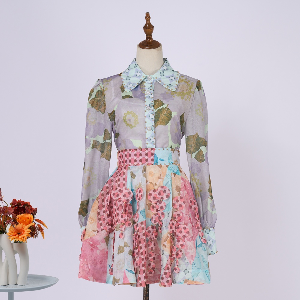 Printing slim formal dress vacation dress