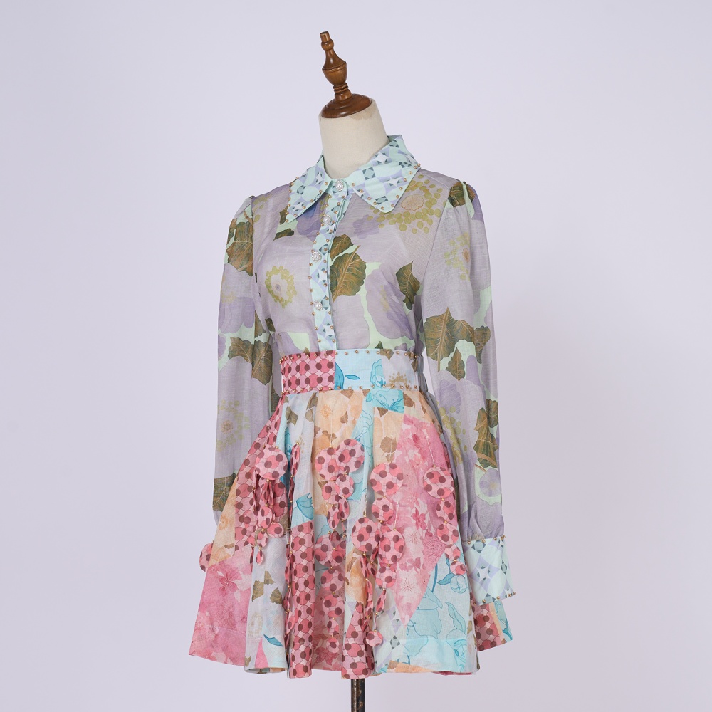 Printing slim formal dress vacation dress
