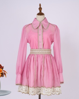 Lace unique shirt high waist watkins short skirt a set