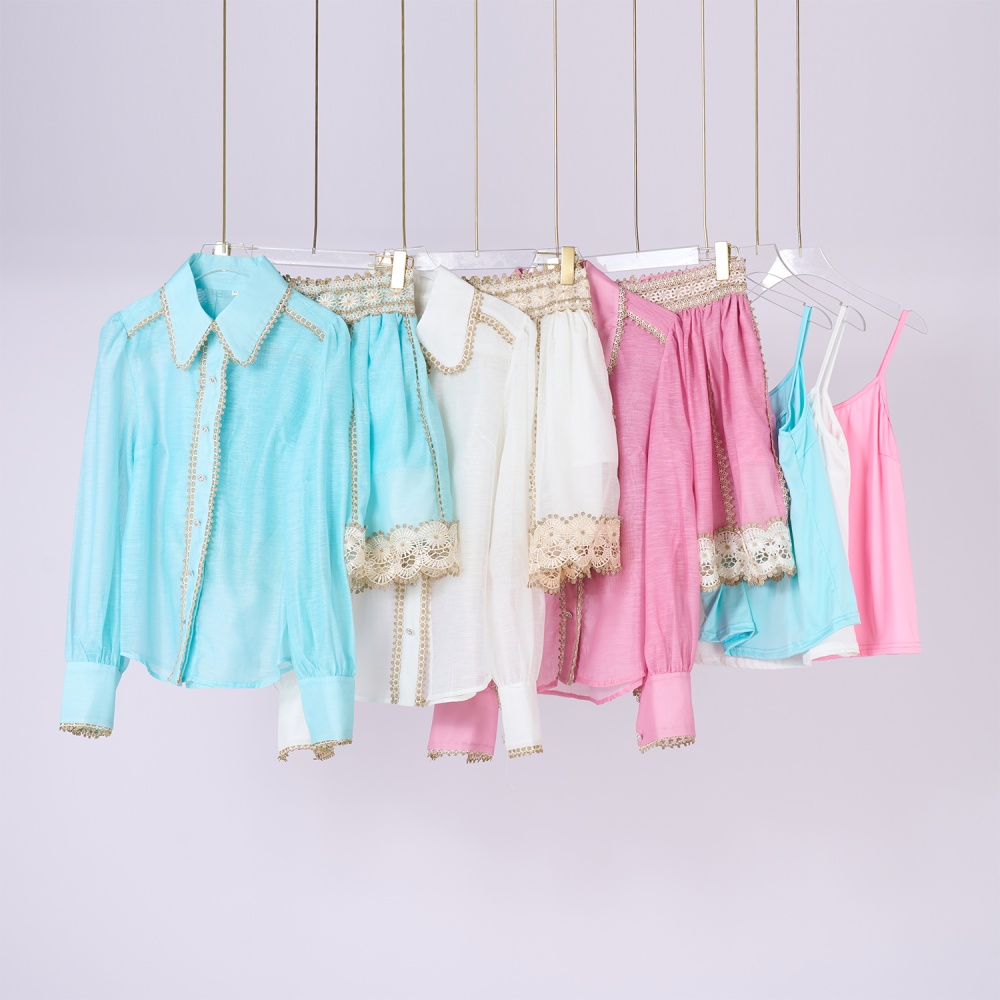 Lace unique shirt high waist watkins short skirt a set