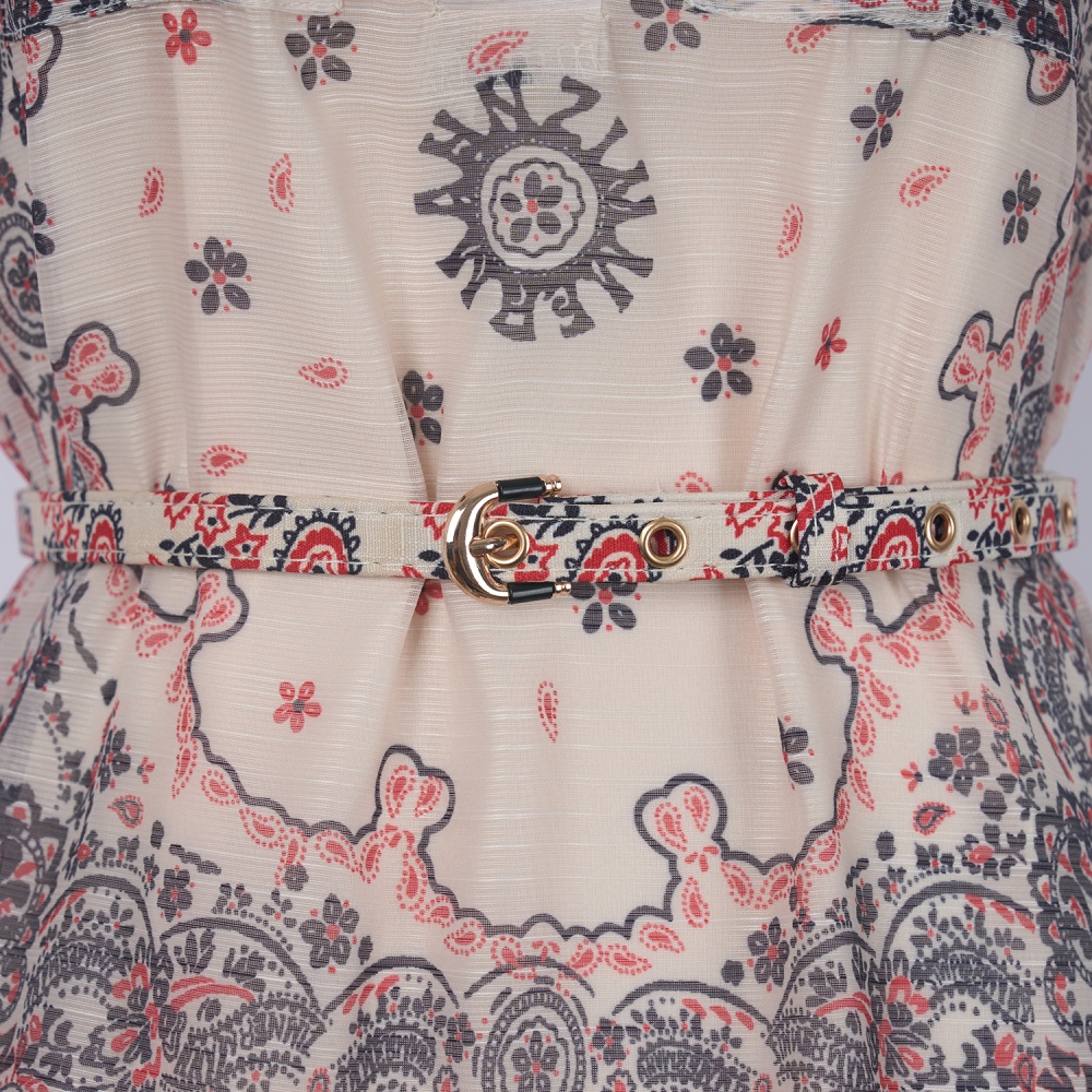 Single-breasted with belt dress sling printing T-back