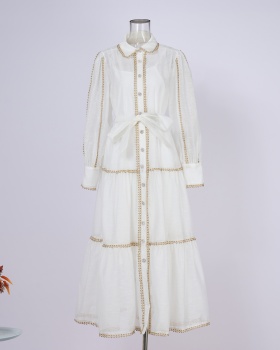 Court style pinched waist long dress lapel formal dress