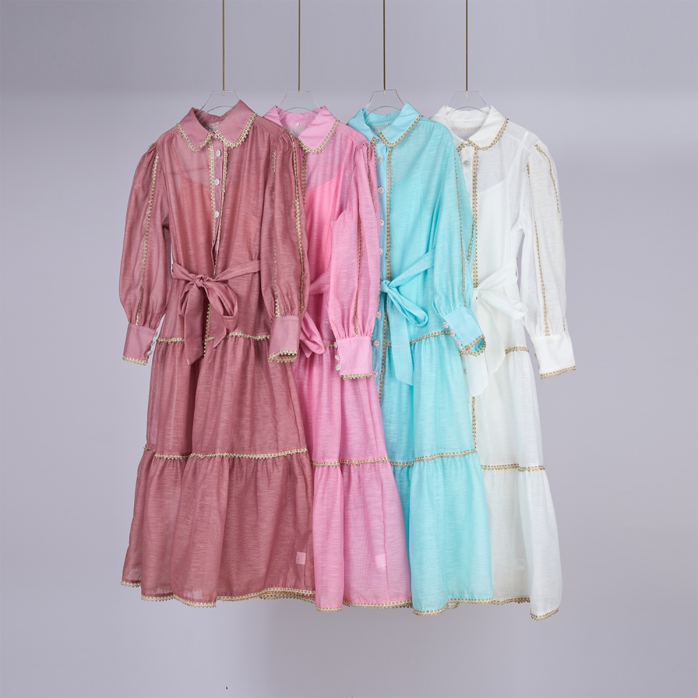 Court style pinched waist long dress lapel formal dress