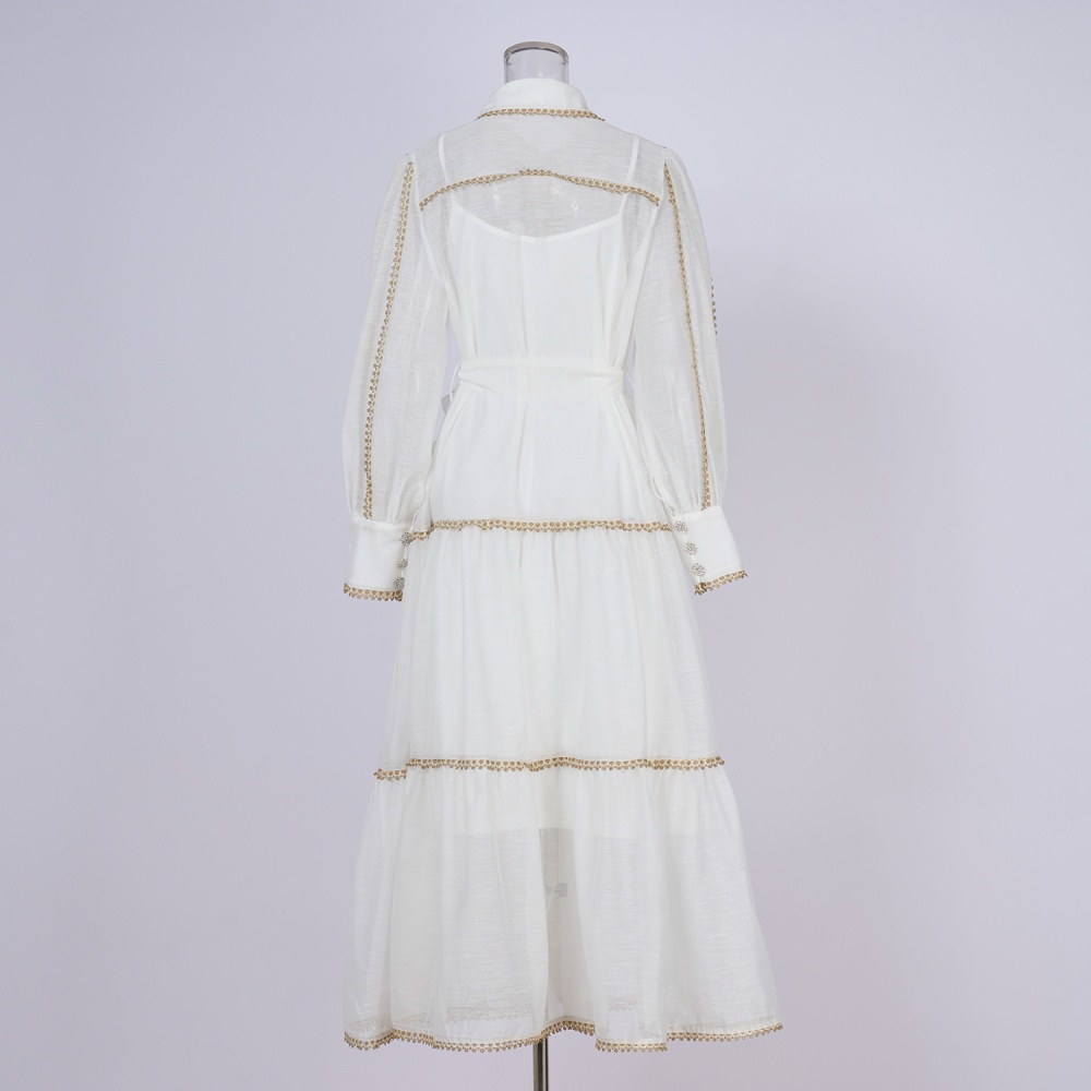 Court style pinched waist long dress lapel formal dress