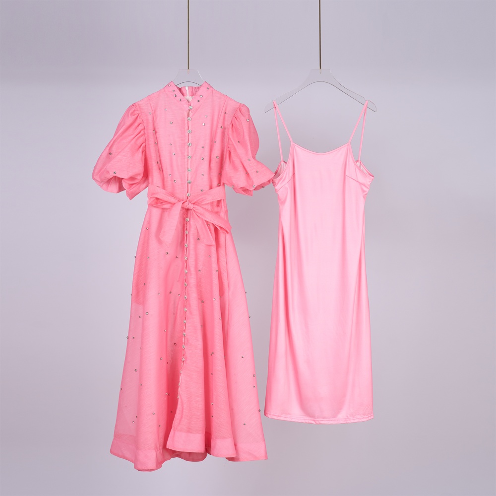 Sling court style jumpsuit rhinestone long dress 2pcs set