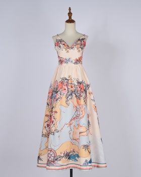 High waist printing spring and summer dress