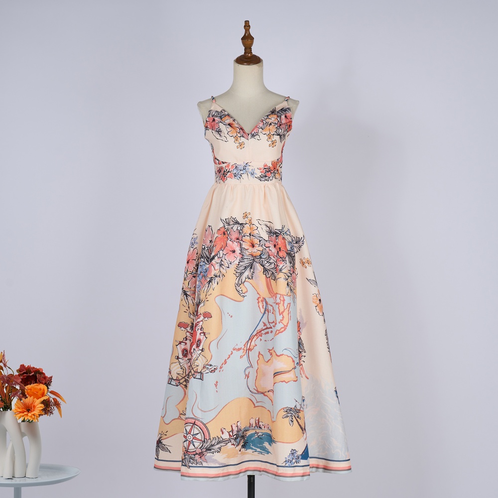 High waist printing spring and summer dress