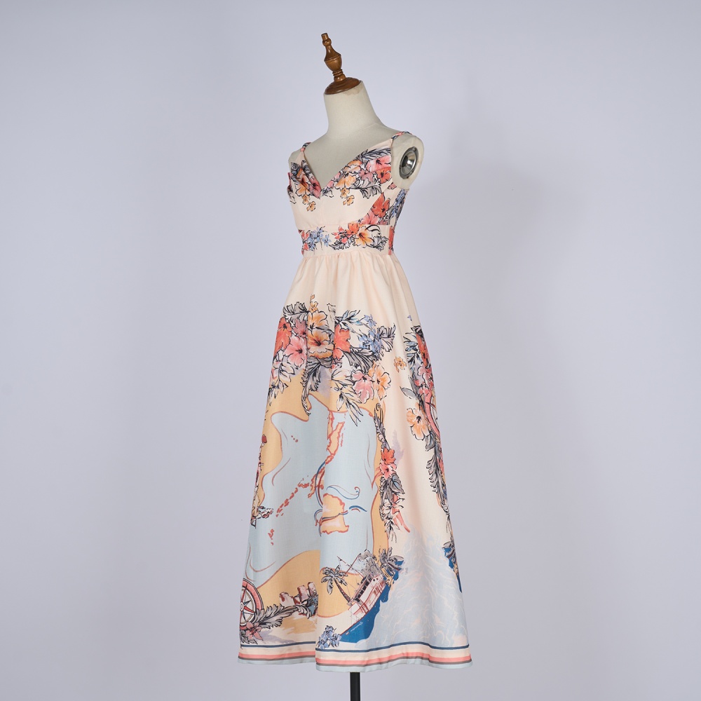 High waist printing spring and summer dress