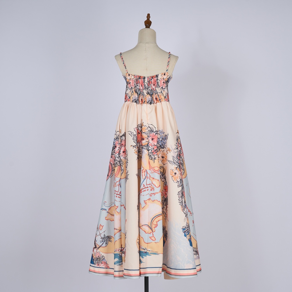 High waist printing spring and summer dress