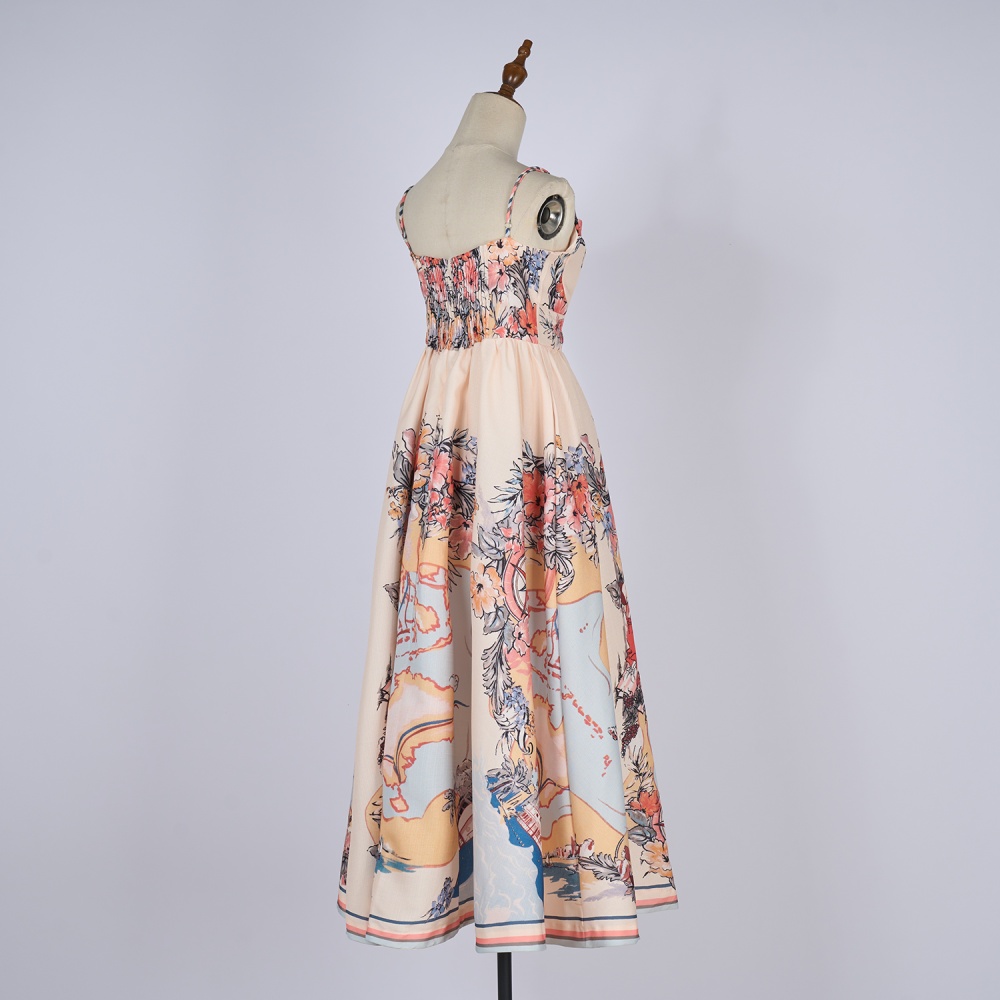 High waist printing spring and summer dress