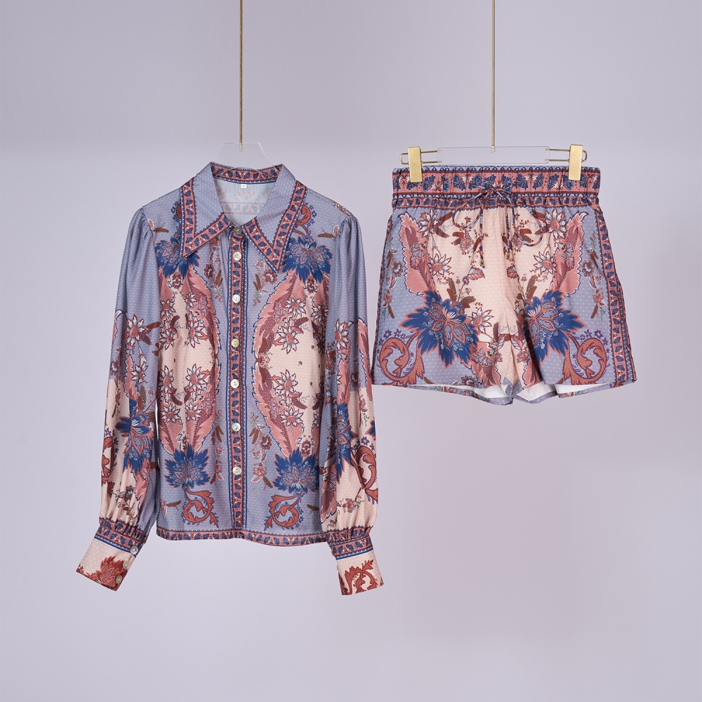 Printing national style long sleeve shirt a set