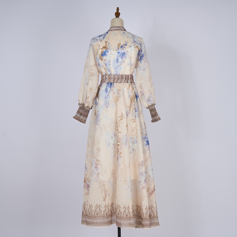 Lengthen big skirt buckle mood printing skirt a set