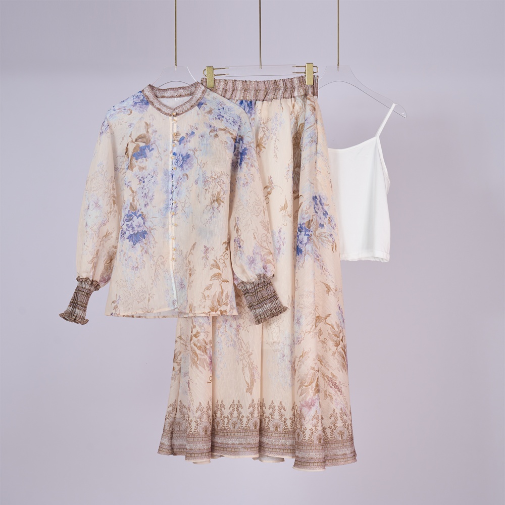 Lengthen big skirt buckle mood printing skirt a set
