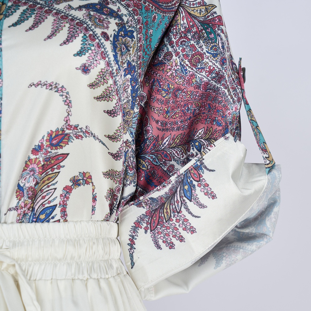 Printing retro tops lapel long pants 2pcs set