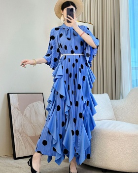 Polka dot slim dress vacation lotus leaf edges long dress