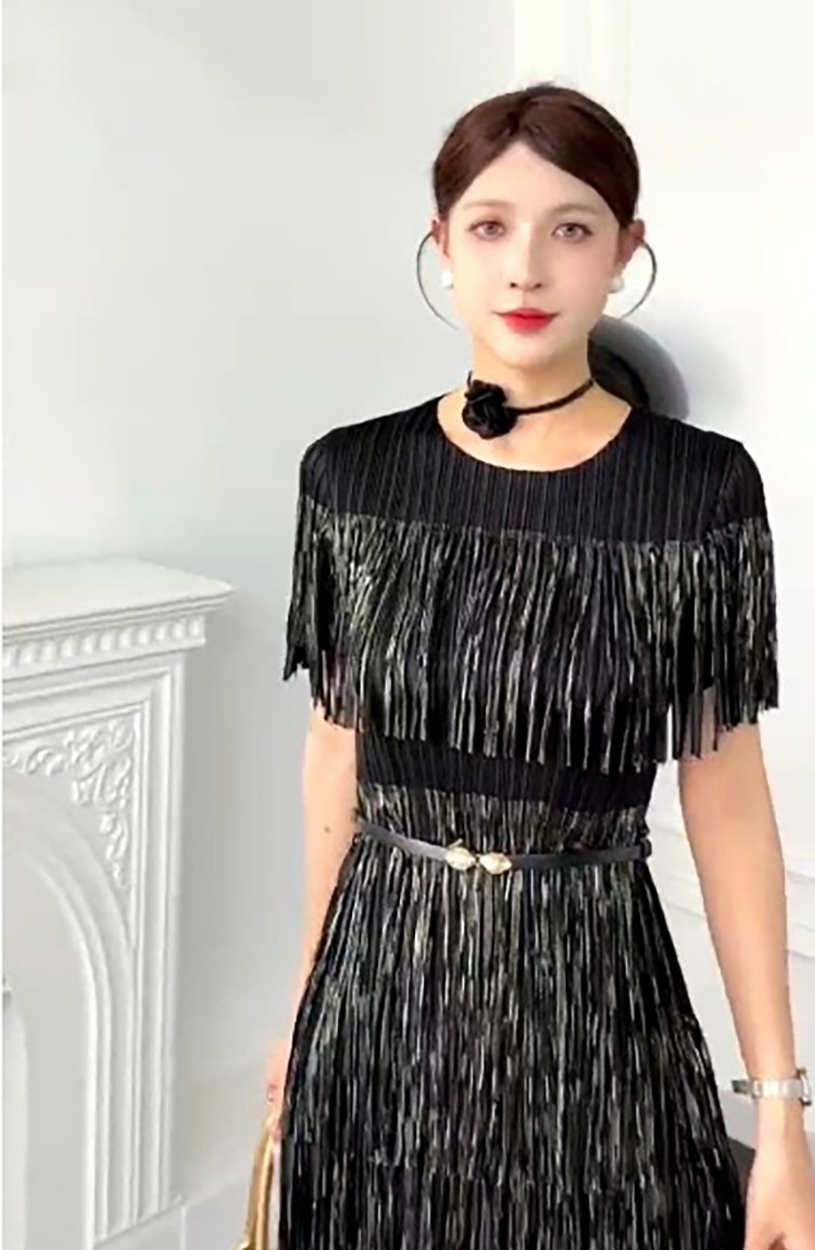 Short sleeve tassels loose bronzing elegant dress