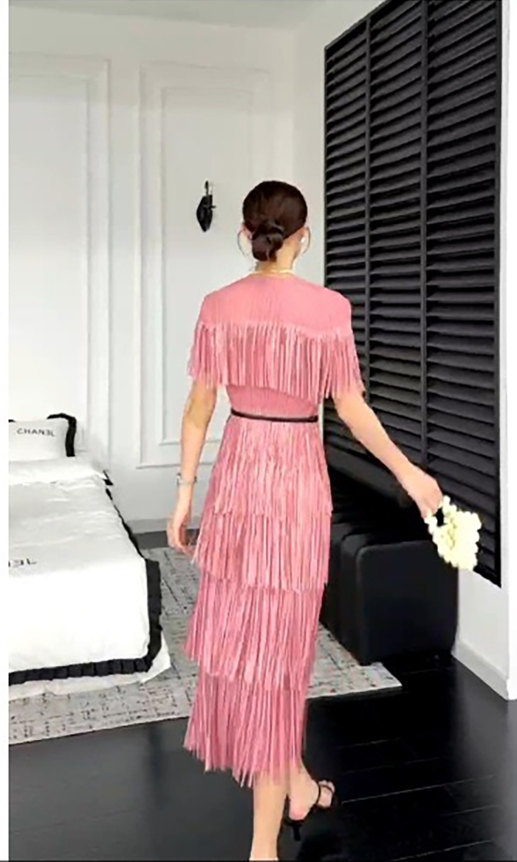 Short sleeve tassels loose bronzing elegant dress
