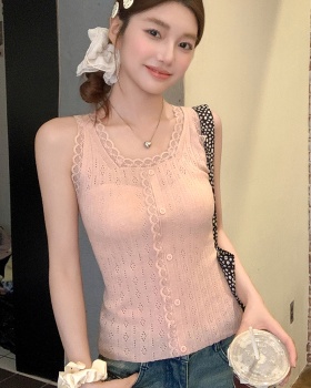 Knitted slim summer vest bottoming lace tops for women
