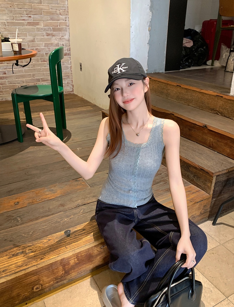 Knitted slim summer vest bottoming lace tops for women