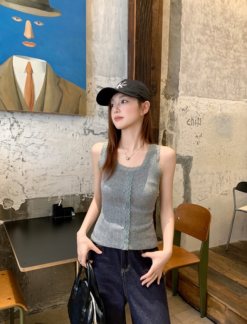 Knitted slim summer vest bottoming lace tops for women