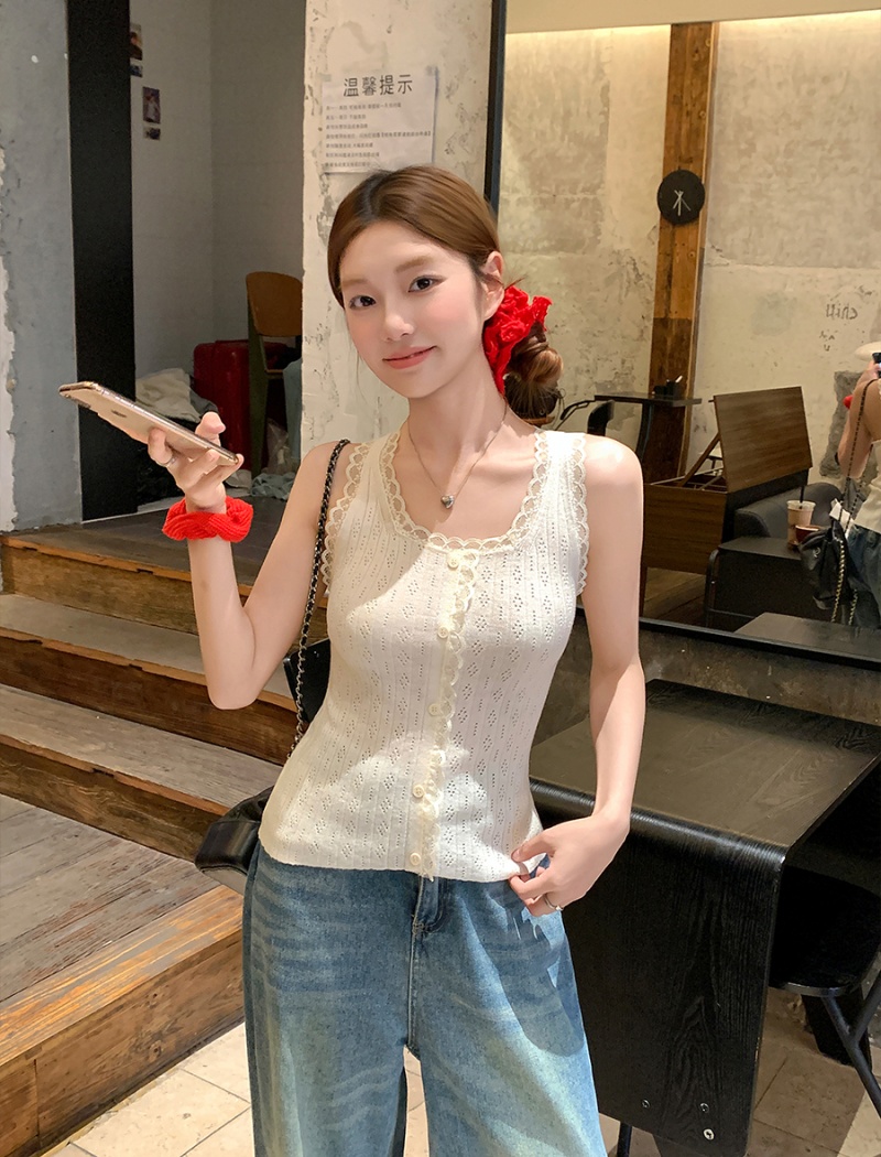 Knitted slim summer vest bottoming lace tops for women