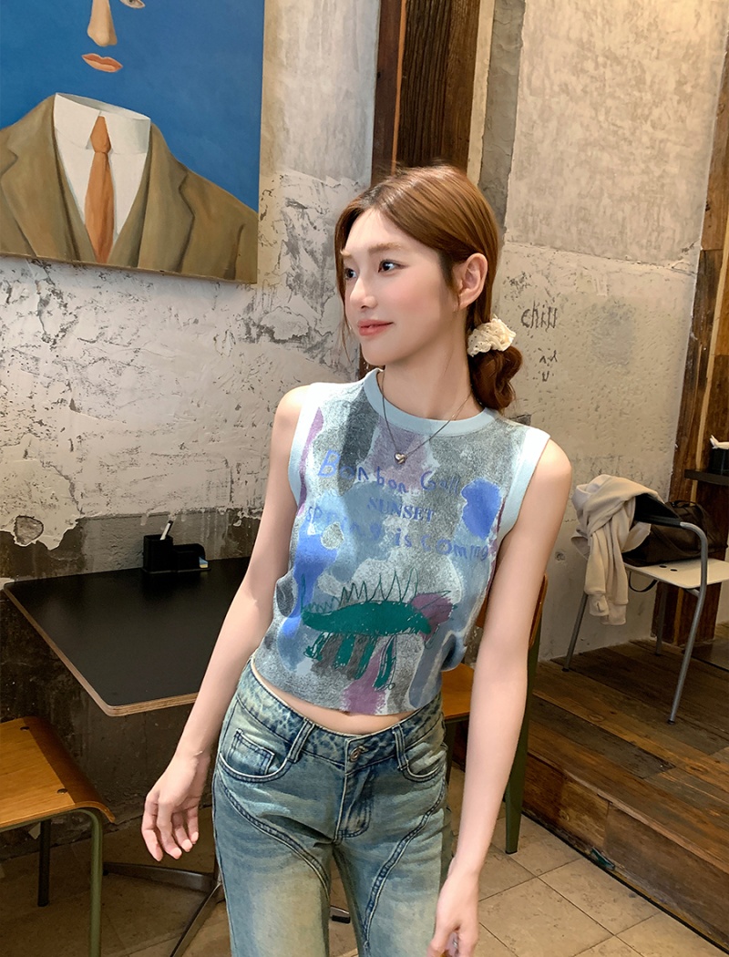 Slim summer vest inside the ride printing tops for women