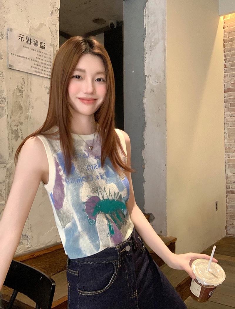 Slim summer vest inside the ride printing tops for women